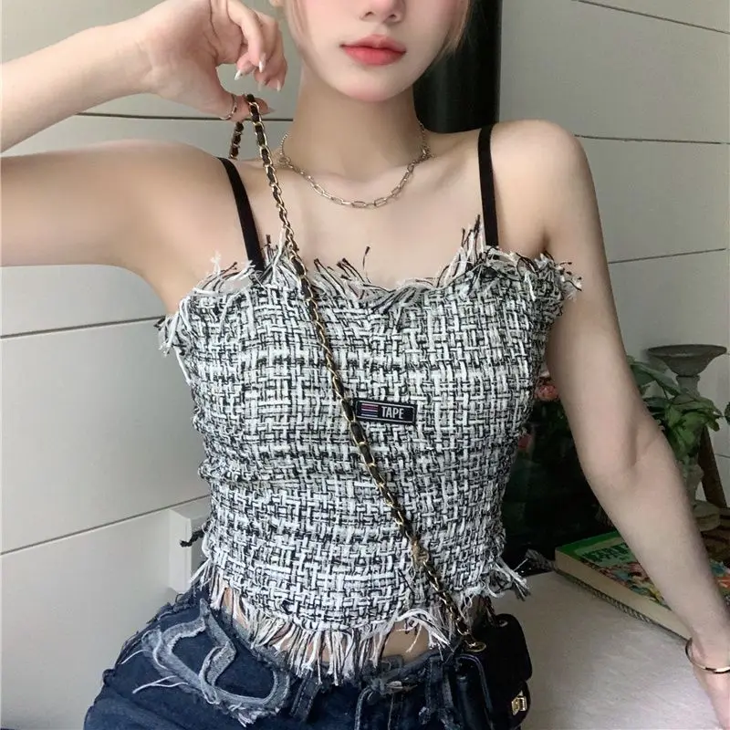 

Sexy Vintage New Tassels Nside and Outside Wearing Bottom Wearing Sling Summer Fashion Sweet Casual Tank Top Women Clothing