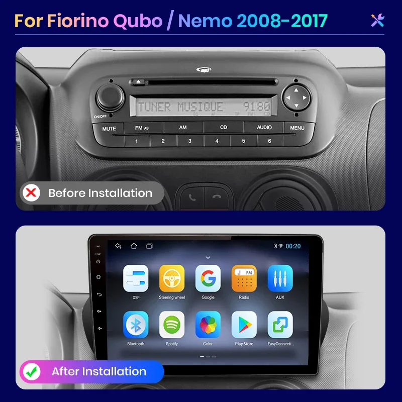 AWESAFE Wireless CarPlay Android Auto Autoradio For Fiat Fiorino Qubo Citroen Nemo Peugeot Bipper 2008 2009 2010 2011 2012 -2017