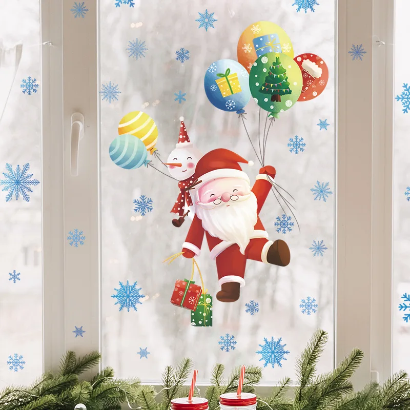 Full Transparent Christmas Beautification Decoration Santa Hot Air Balloon Snowflake Glass Window Door Wall Sticker