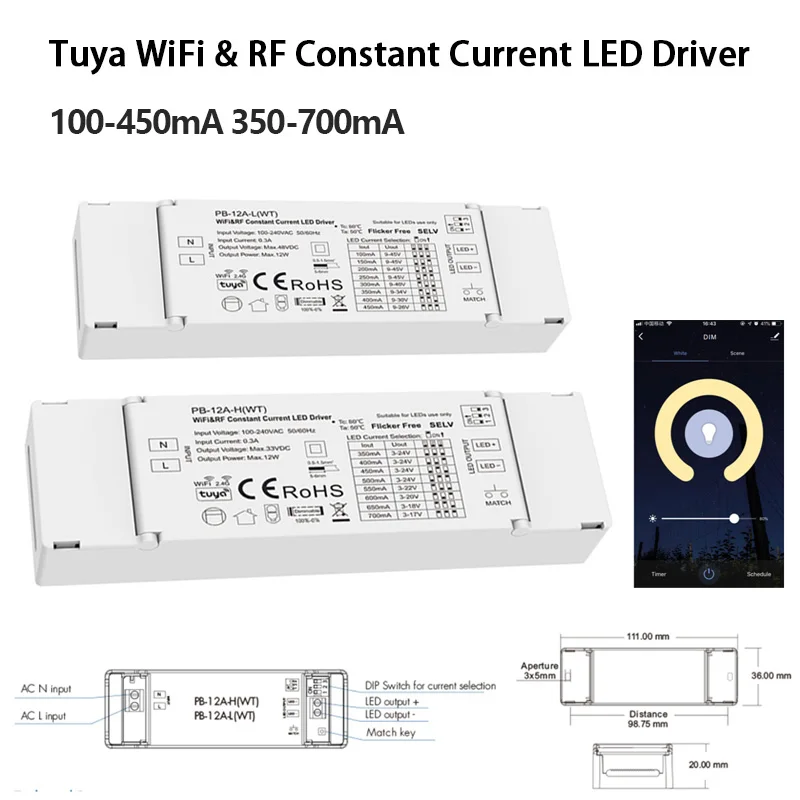 Tuya WiFi & RF Constant Current LED Driver DC3-24V 9-45V 100-450mA 350-700mA APP Dimmable Voice Control for Alexa Google Home