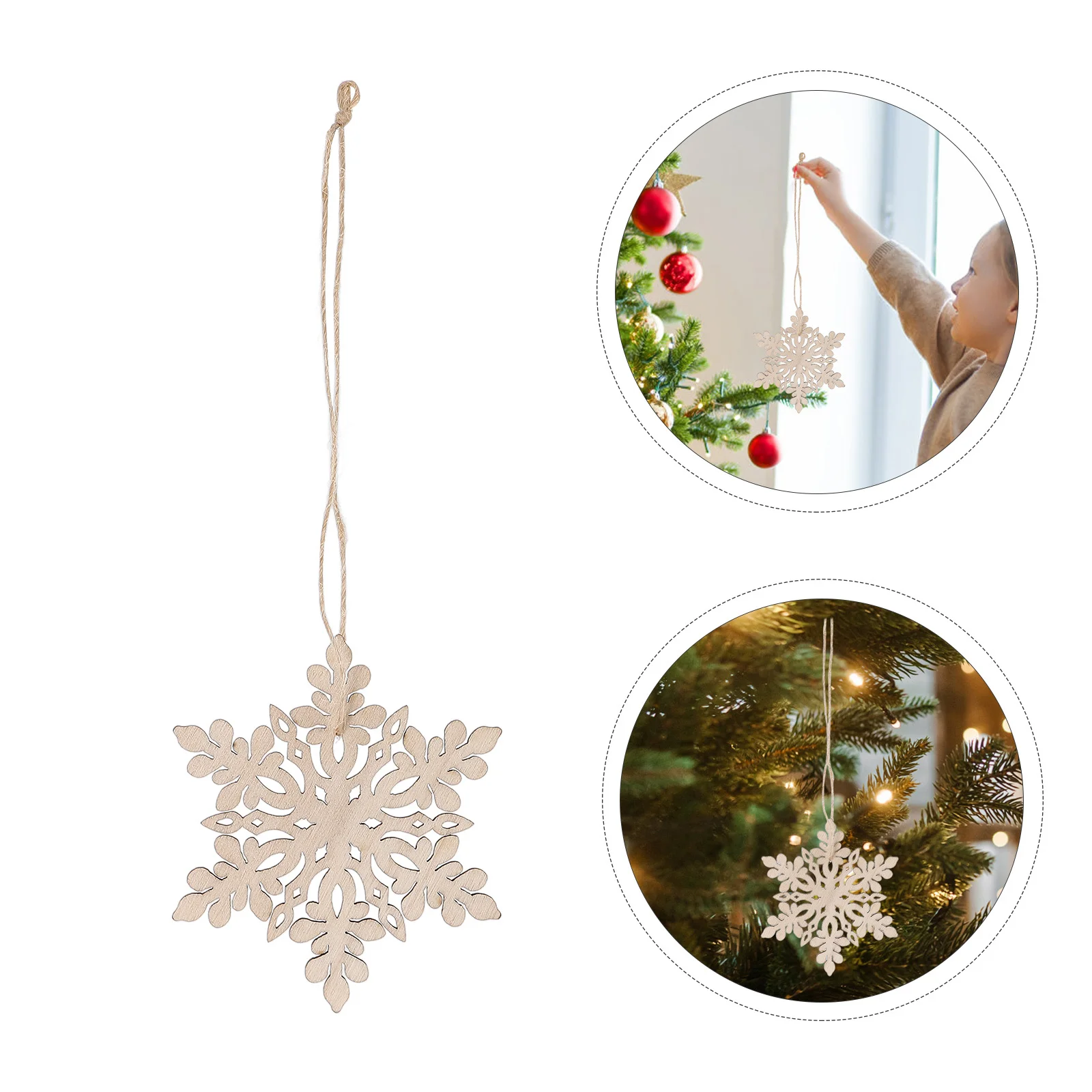 

10Pcs Snowflake Pendant Wooden Christmas Decoration Rustic Festive Hanging Ornament for Craft Scrapbooking Card Making Tags