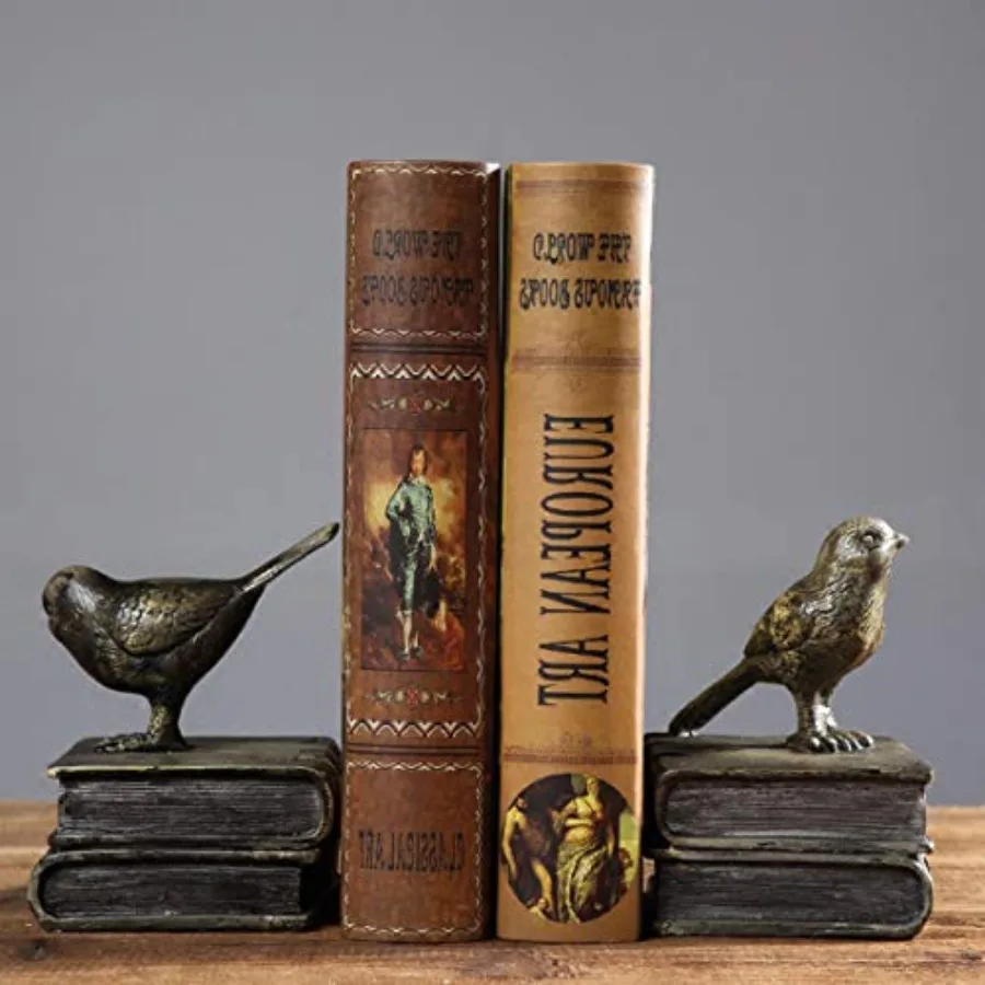 

Декоративные подставки для книг в винтажном стиле с птицами и книгами, из смолы, для книжных полок, утяжелители для бумаги, ограничители для книг, размер S