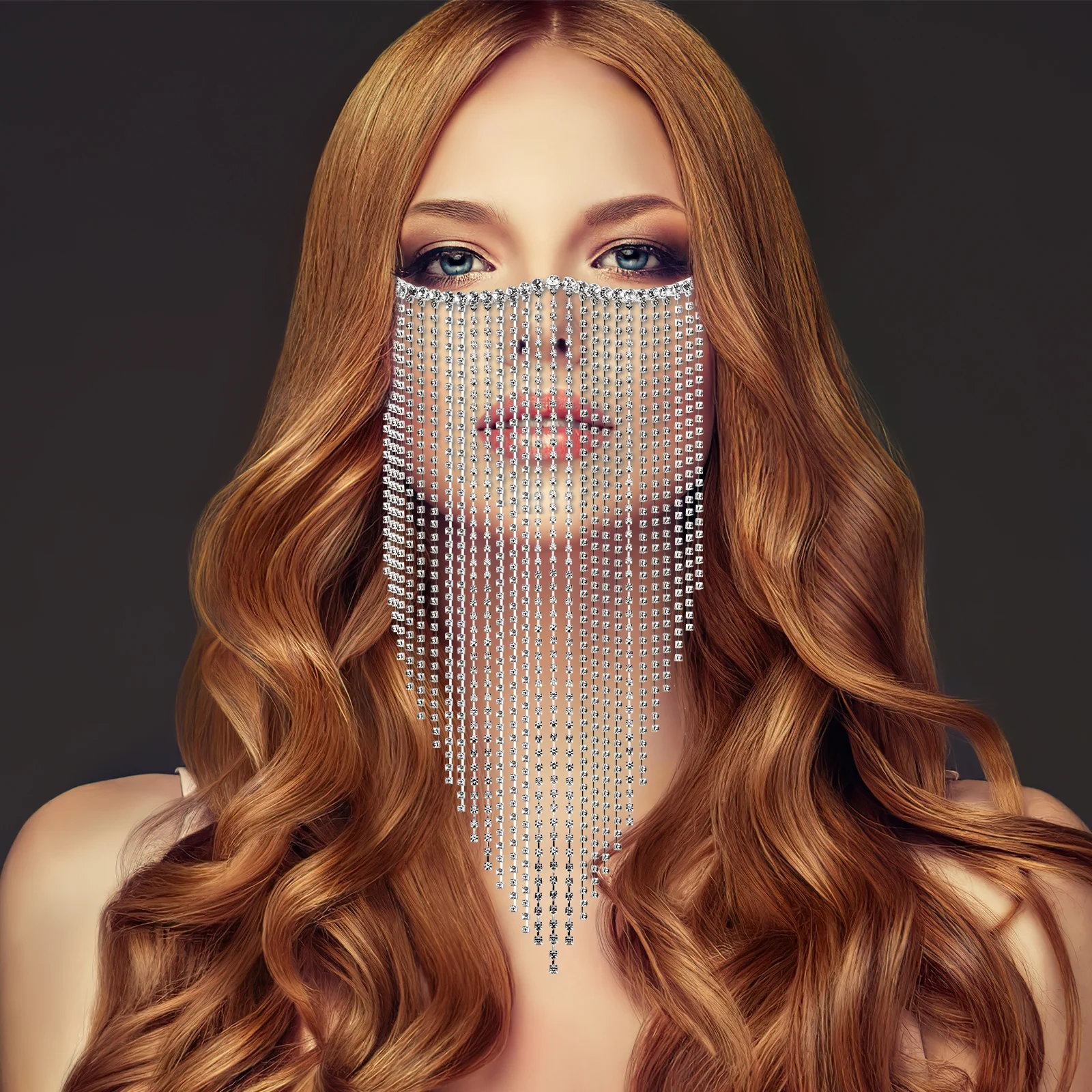 Vintage Rhinestone Tassel Face Chain Elegant Costume Accessory for Women Girls Masquerade Performance Photography Jewelry