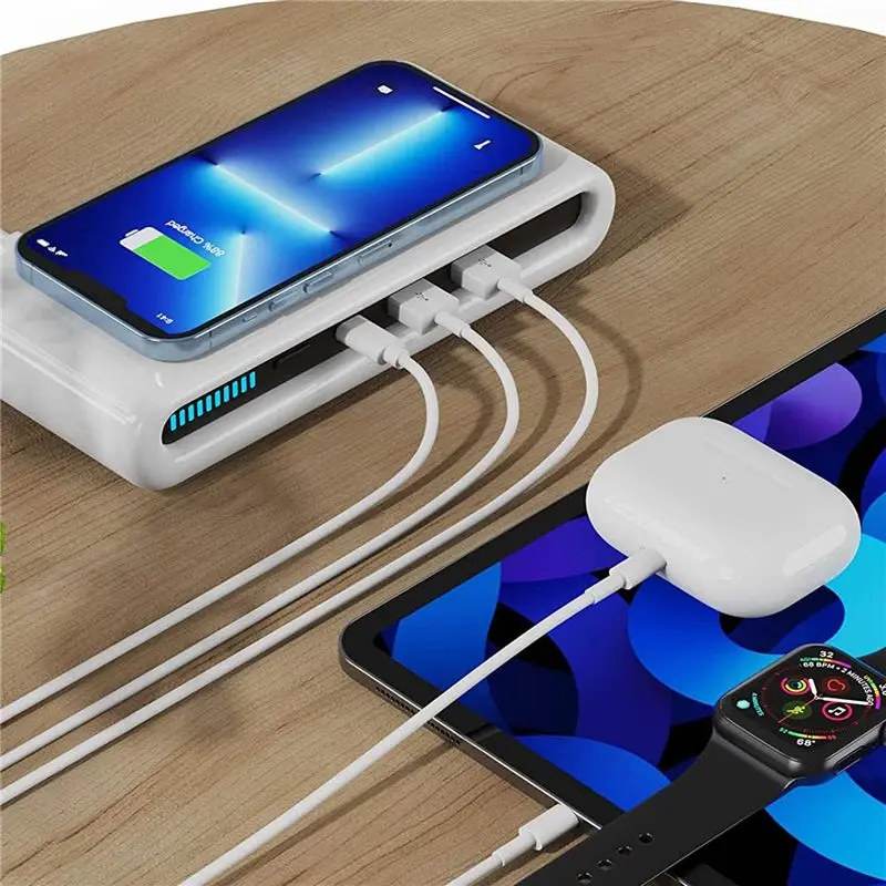 

Портативное беспроводное зарядное устройство AB25, беспроводное зарядное устройство 4-в-1 с несколькими портами, быстрая зарядка Qc3.0, двойное беспроводное зарядное устройство USB для дома и путешествий