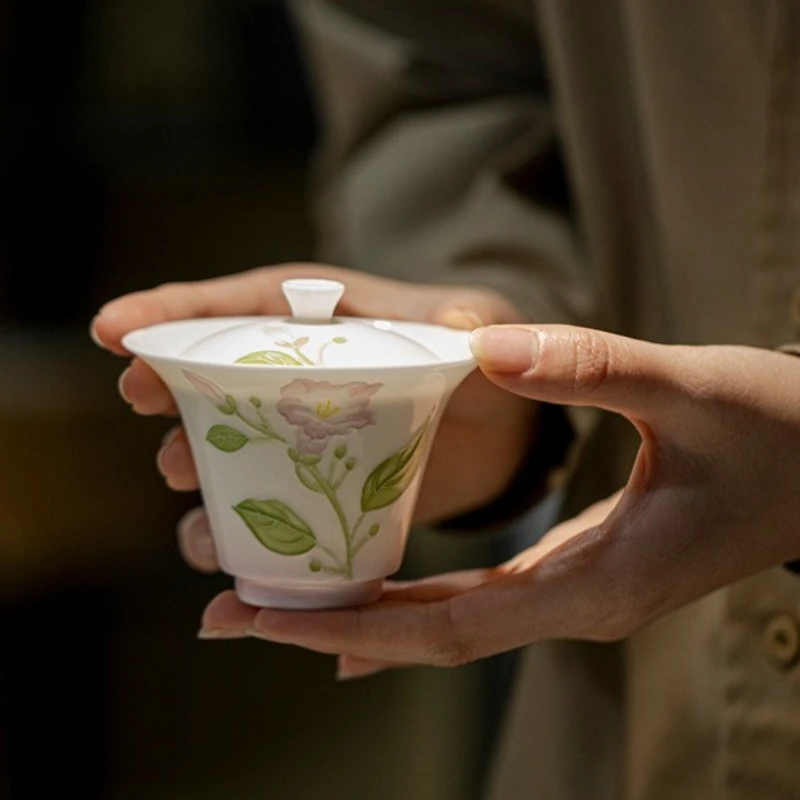 

Ручная роспись фиолетового цветка Гавань, японская чайная подставка, чайная чаша с крышкой, комплект для приготовления чая, крышка, миска, чайный набор, украшения, ремесло