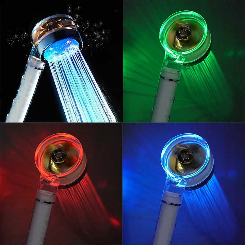 LED Temperature Sensor Shower Head with Filter 3/7 Colors Change Colorful Fan Spray Nozzle High Pressure Rainfall Bath Shower