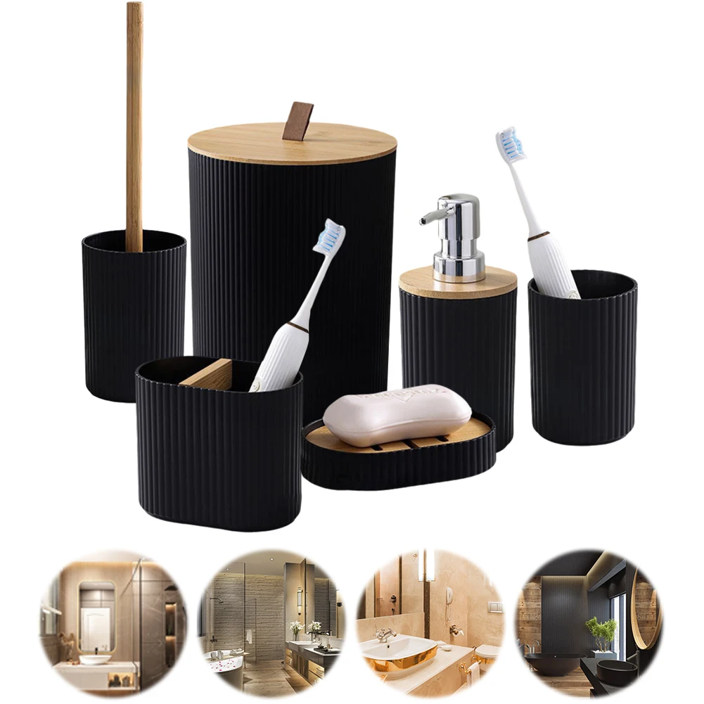 

6PC Bathroom Accessories Set Modern Bathroom Essentials Set with Trash Can & Toothbrush Holder and Cup