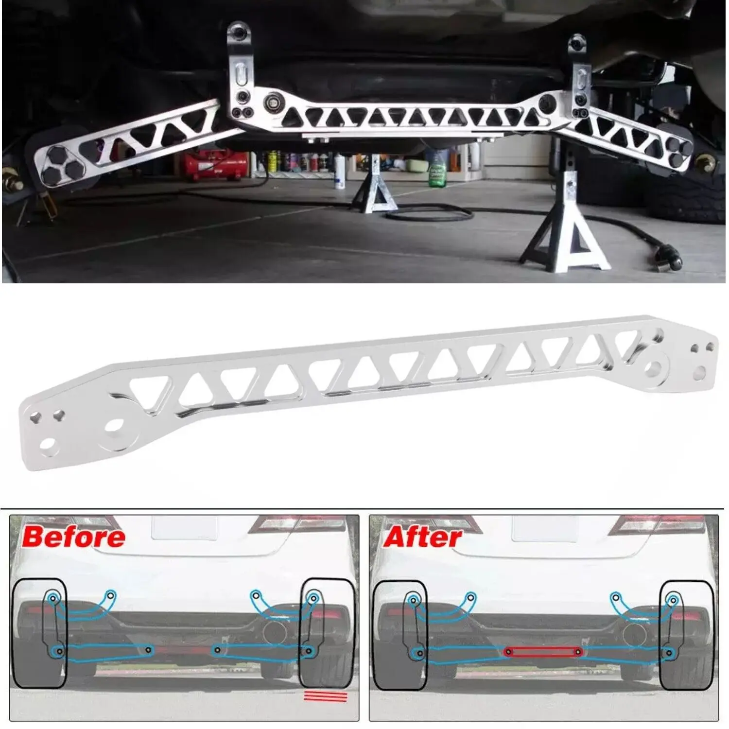 

Rear Lower Control Arms Subframe Brace for Honda Civic DX ES LX EX 01-05 Aluminum Silver