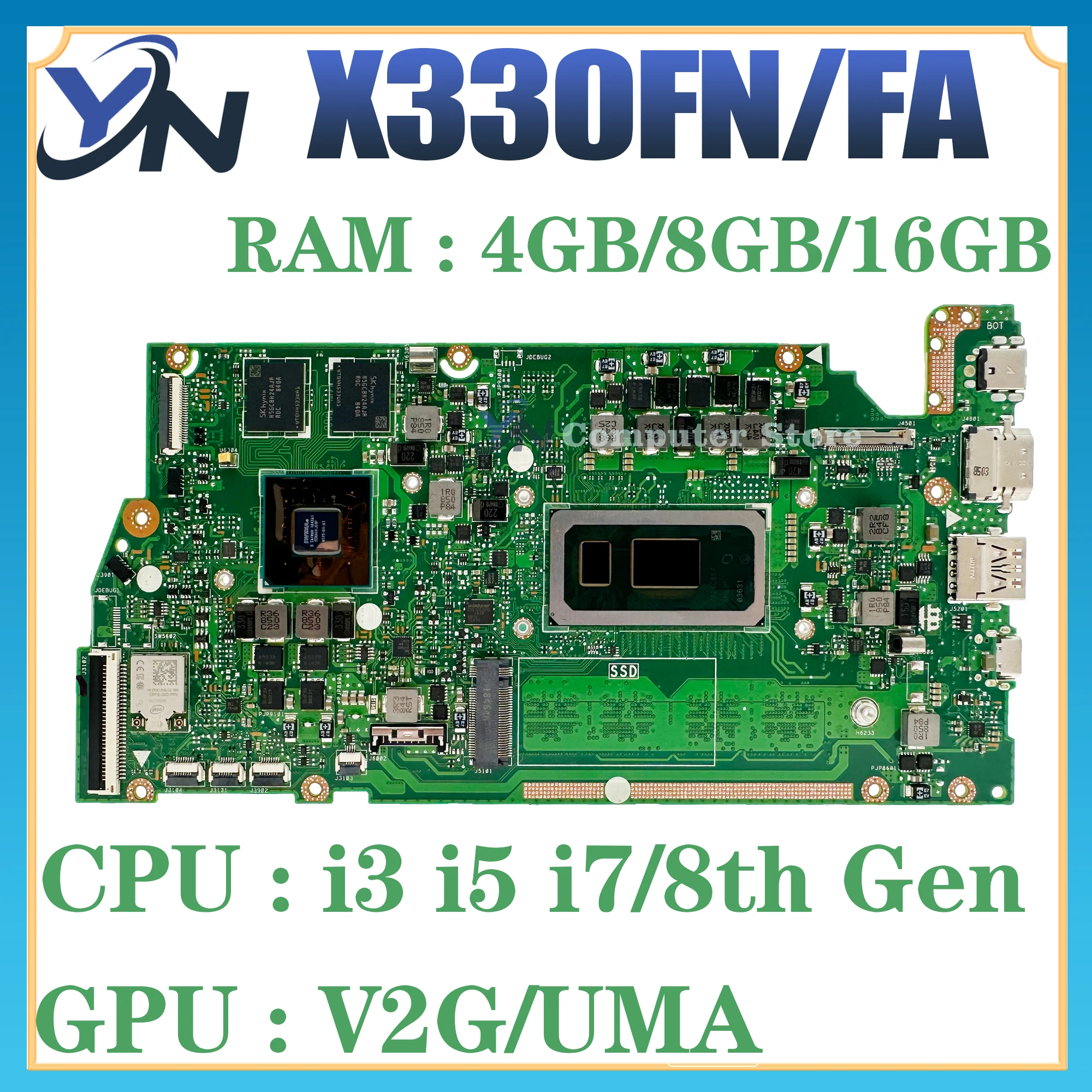 

X330FA Mainboard For ASUS X330FL X330FN X330F S330F I330F K330F V330F Laptop Motherboard i3 i5 i7 8th Gen V2G/UMA RAM-4G/8G/16G