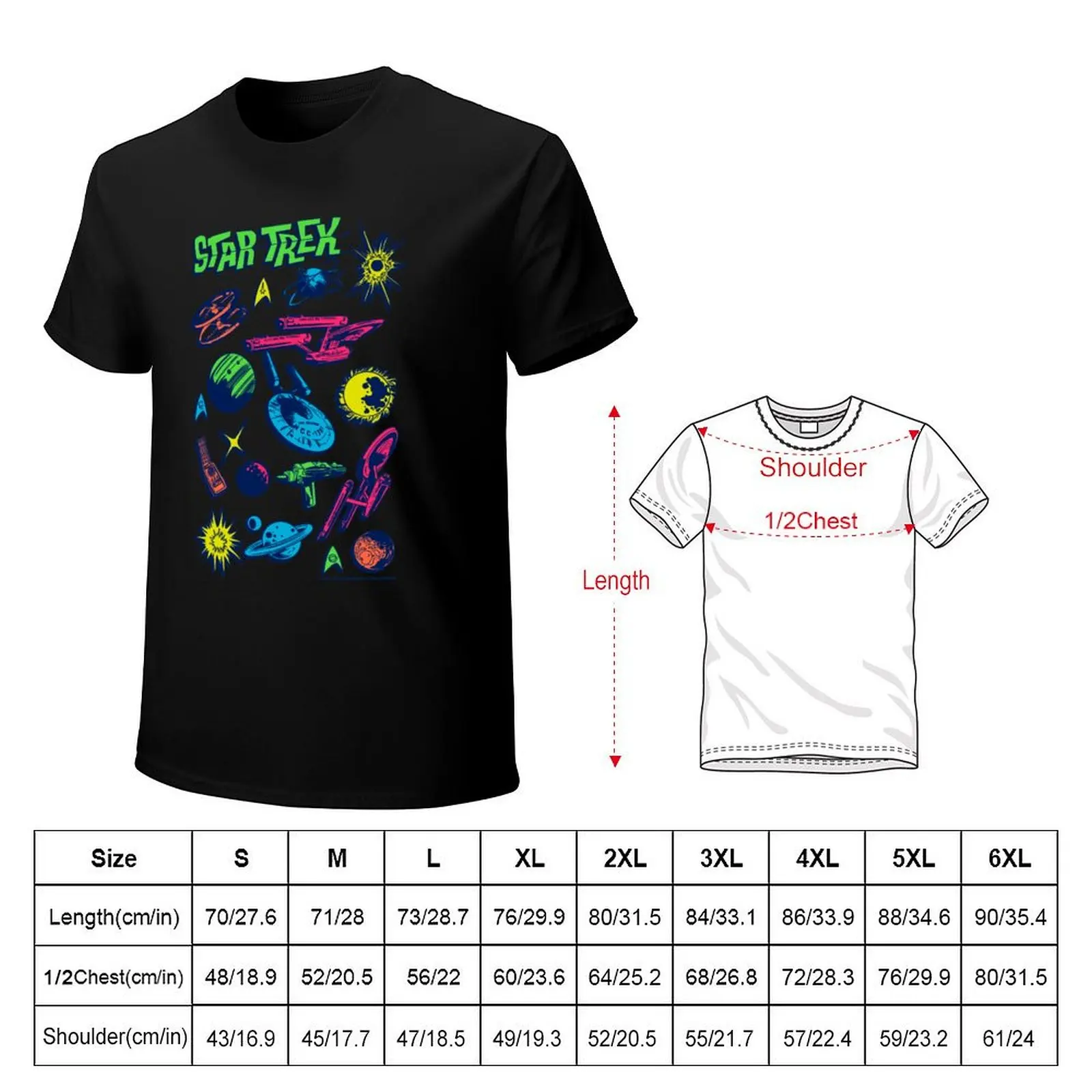 Star Trek Ships And Planets Neon Retro Collage T-Shirt Industrial Work Tee Shirt