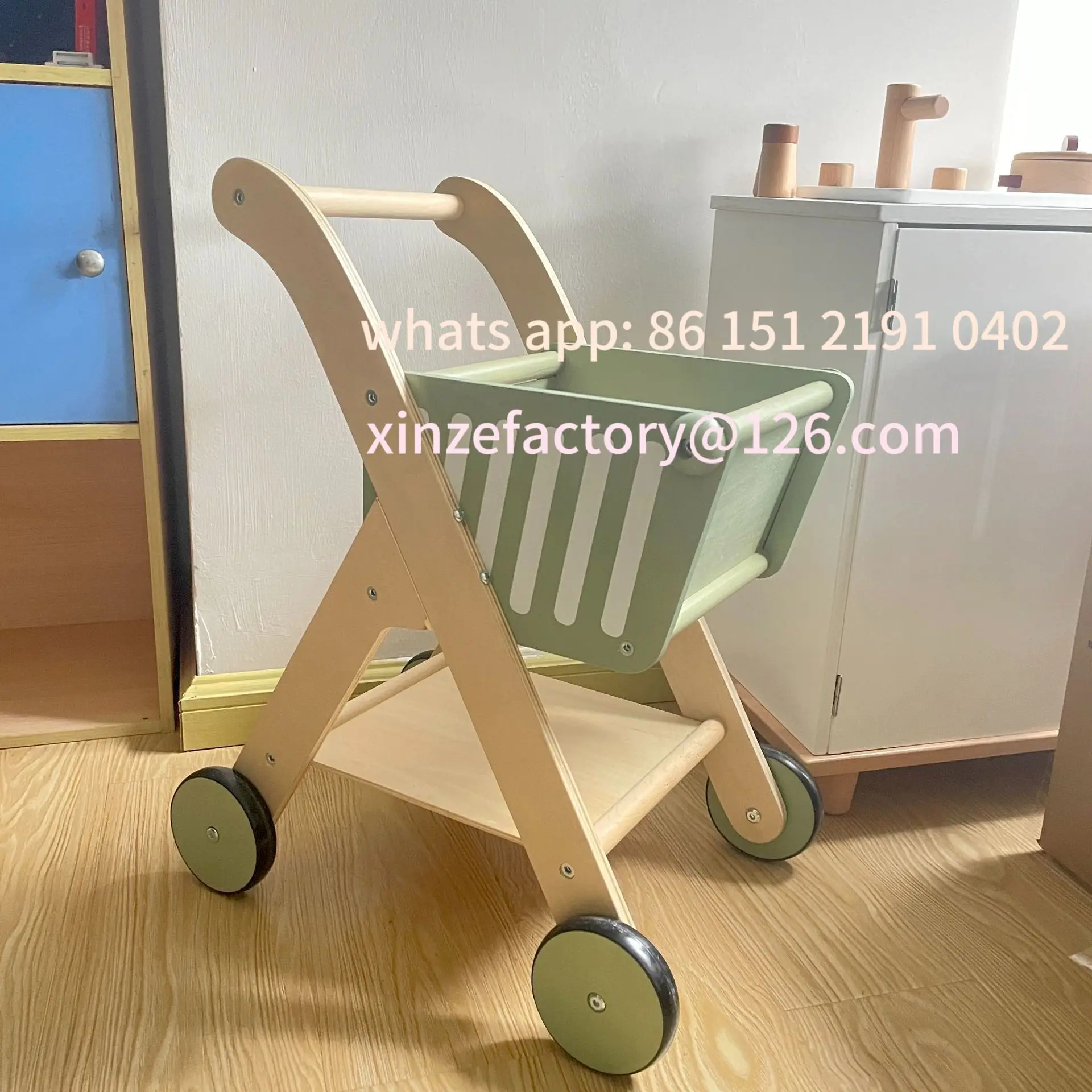 

Customizable Wooden Children's Shopping Cart Boys And Girls Founder Supermarket Gift Walker 2-6 Years Old
