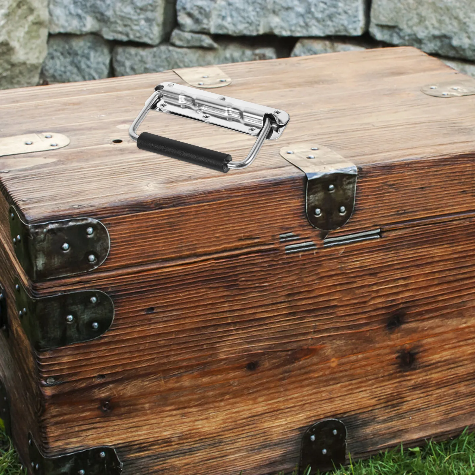 Heavy Duty Stainless Steel Folding Toolbox Handle Spring Loaded Comfortable Grip Portable Folding Tool Chest Handle Metal