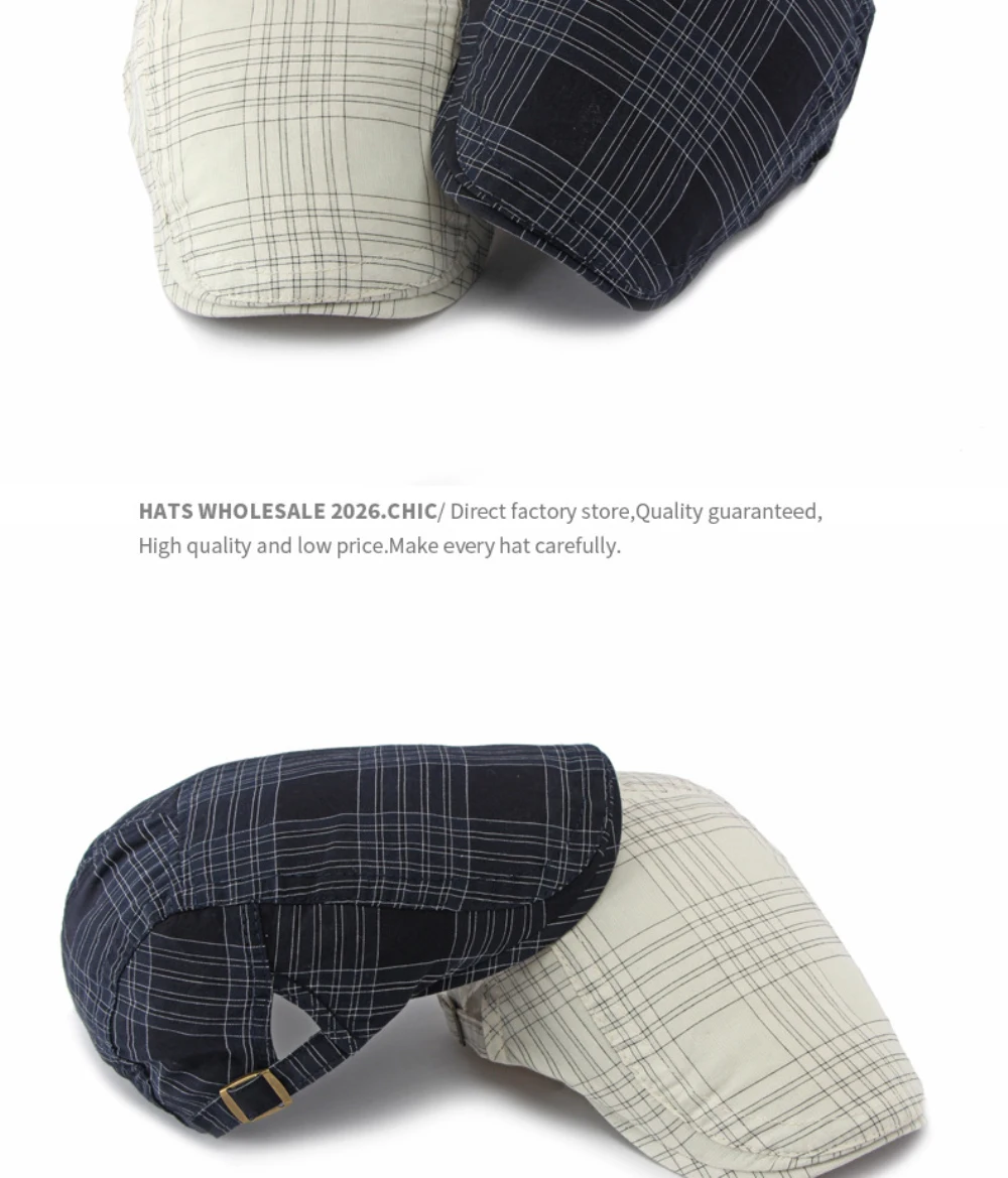 HT5139 Herren- und Damen-Baskenmütze, Retro-Künstler-Malermütze, Unisex-Karo-Flatcap, Frühling-Sommer, verstellbare Baskenmütze – Detail 5