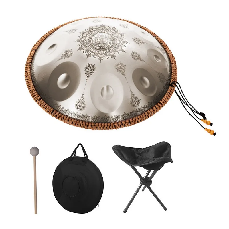 Mini Handpan Steel Hand Drum in C Tone 9 Notes 16 Inches Percussion Instrument Alloy Steel with Drumstick Handpan Stand Woven