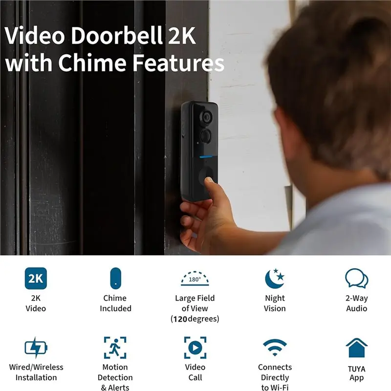 【RECOMENDAR】Battery-Powered Doorbell Camera Dual Time Announcement, High-Definition Recording, Two-Way Audio, Night Vision Smart
