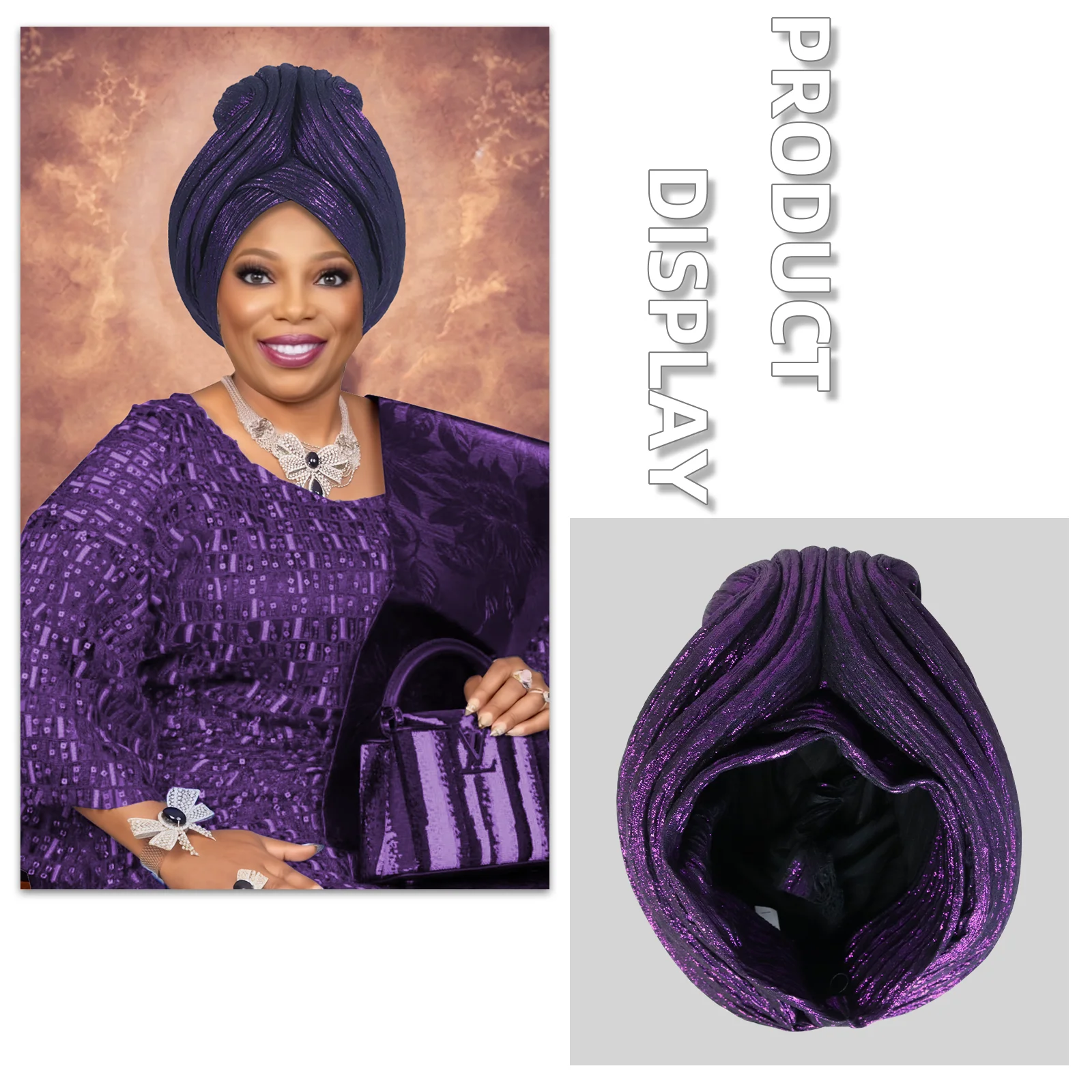 Turban-Kappe im Kronenstil für Frauen, afrikanische Dame, Auto-Gele-Kopfband, Nigeria, Hochzeit, Party, Kopfbedeckung, muslimischer Hut – Detail 10
