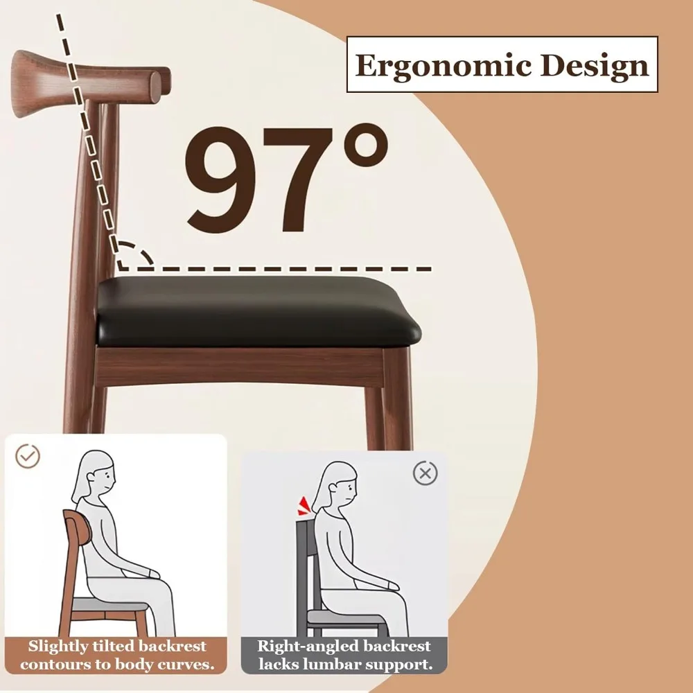 زوج من كراسي تناول الطعام الخشبية الصلبة الحديثة المصنوعة من خشب الجوز في منتصف القرن مع مقاعد من جلد البولي يوريثان المنجد ومساند الظهر المنحنية #5