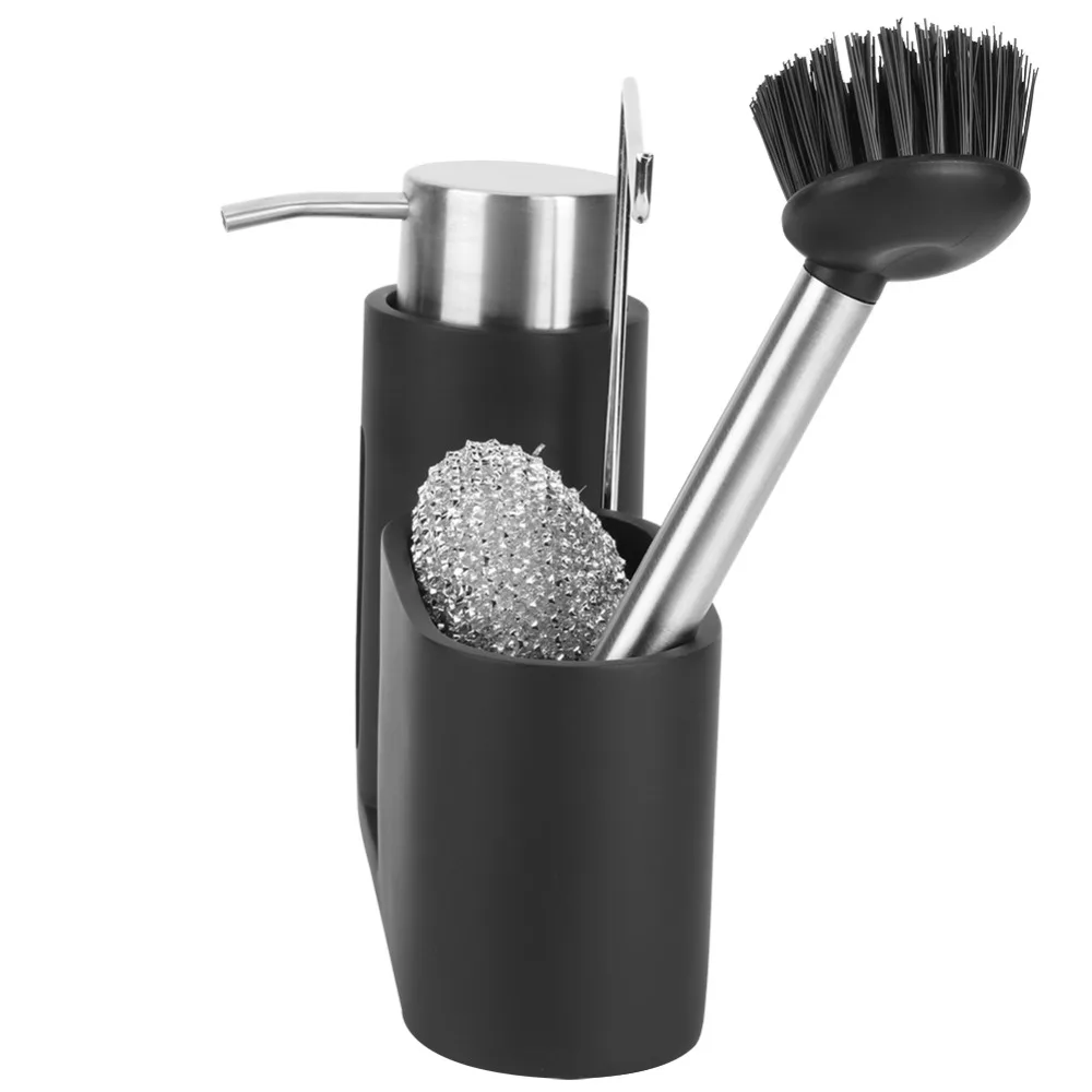 Resin + Stainless Steel 304 Soap Dispenser 250ml Matte Black Sink Caddy Easy To Press Dishwashing Accessories For Kitchen Sink