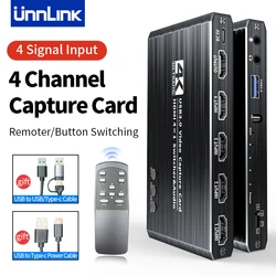 Unnlink 4K Video Capture Card 1080P 60fps HDMI to USB 3.0 Camera Grabber Recording 4 HDMI Channel Input for Live Streaming