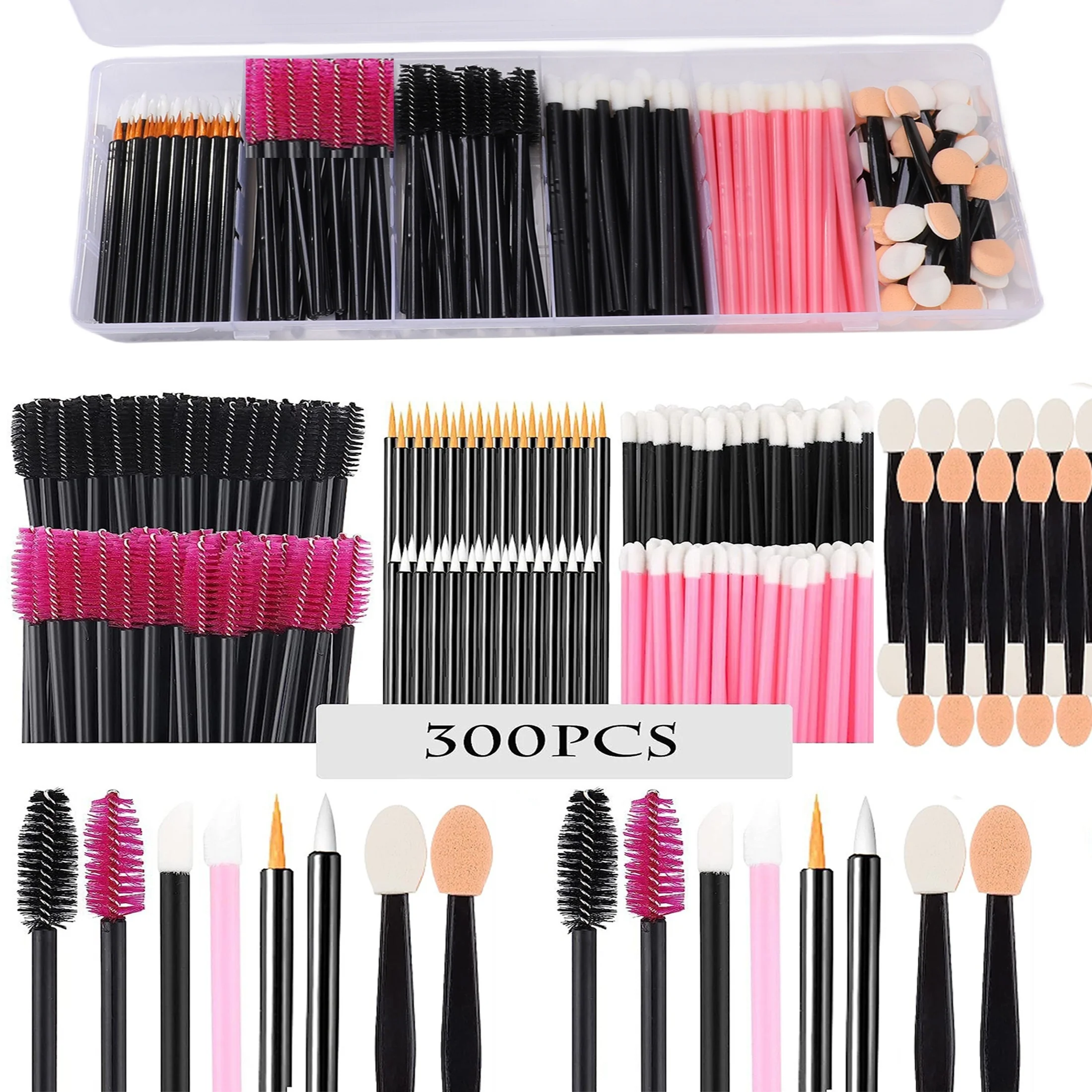 Kit d'outils de maquillage de luxe avec étui de rangement portable, baguettes de mascara, applicateur de rouge à lèvres, pinceaux à cils et fard à barrage, poulet, 300 pièces