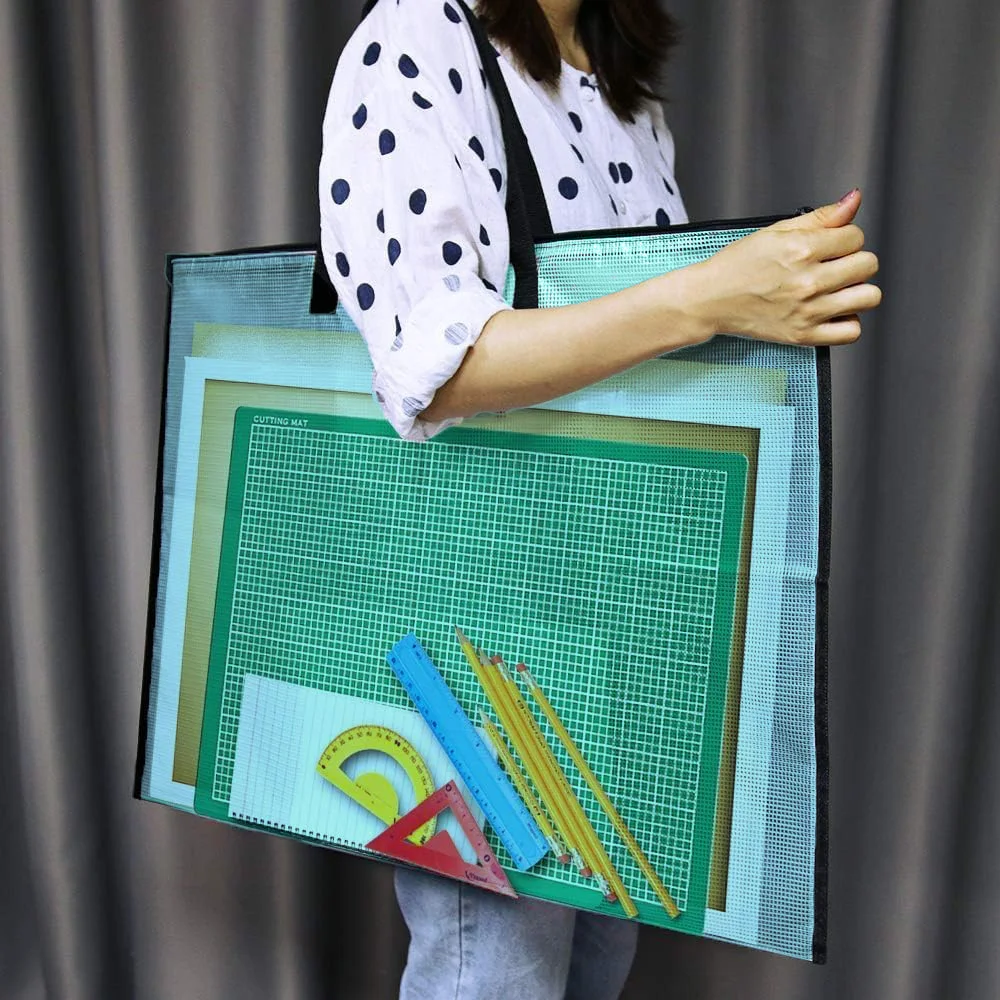 حقائب محفظة فنية مقاس 19 × 25 بوصة، حقيبة تخزين عمل فني مع مقبض ومنظمات مجلدات شبكية من الفينيل بسحاب للوحات الإعلانات، Scr