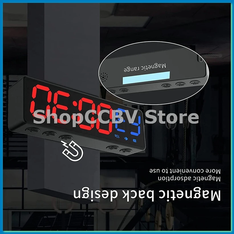 

Workout Clock with Battery, Portable Mini Gym Timer with Built-in Magnet for Home Gym, Programmable Countdown/Up Timer-A50M