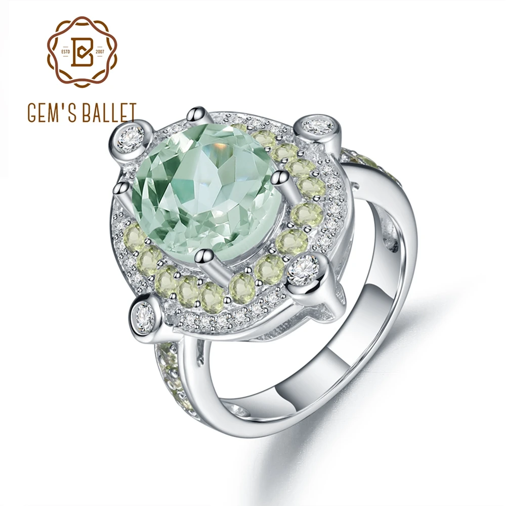 

GEM'S BALLET 100% 925 Sterling Silver Green Amethyst Rings For Women Sparkling Wedding Fine Jewelry Wholesale Dropshipping