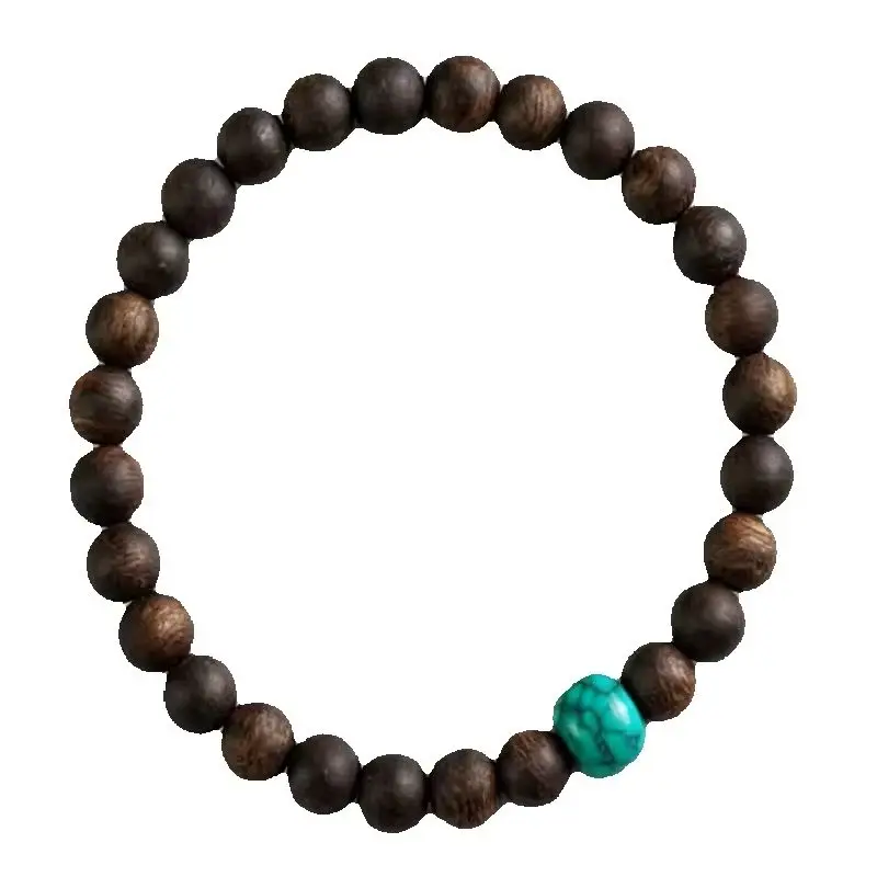 Handmade natural Turquoise bead bracelet, agarwood men's cuff button bracelet, Ramadan prayer bead bracelet, women's meditation view 5