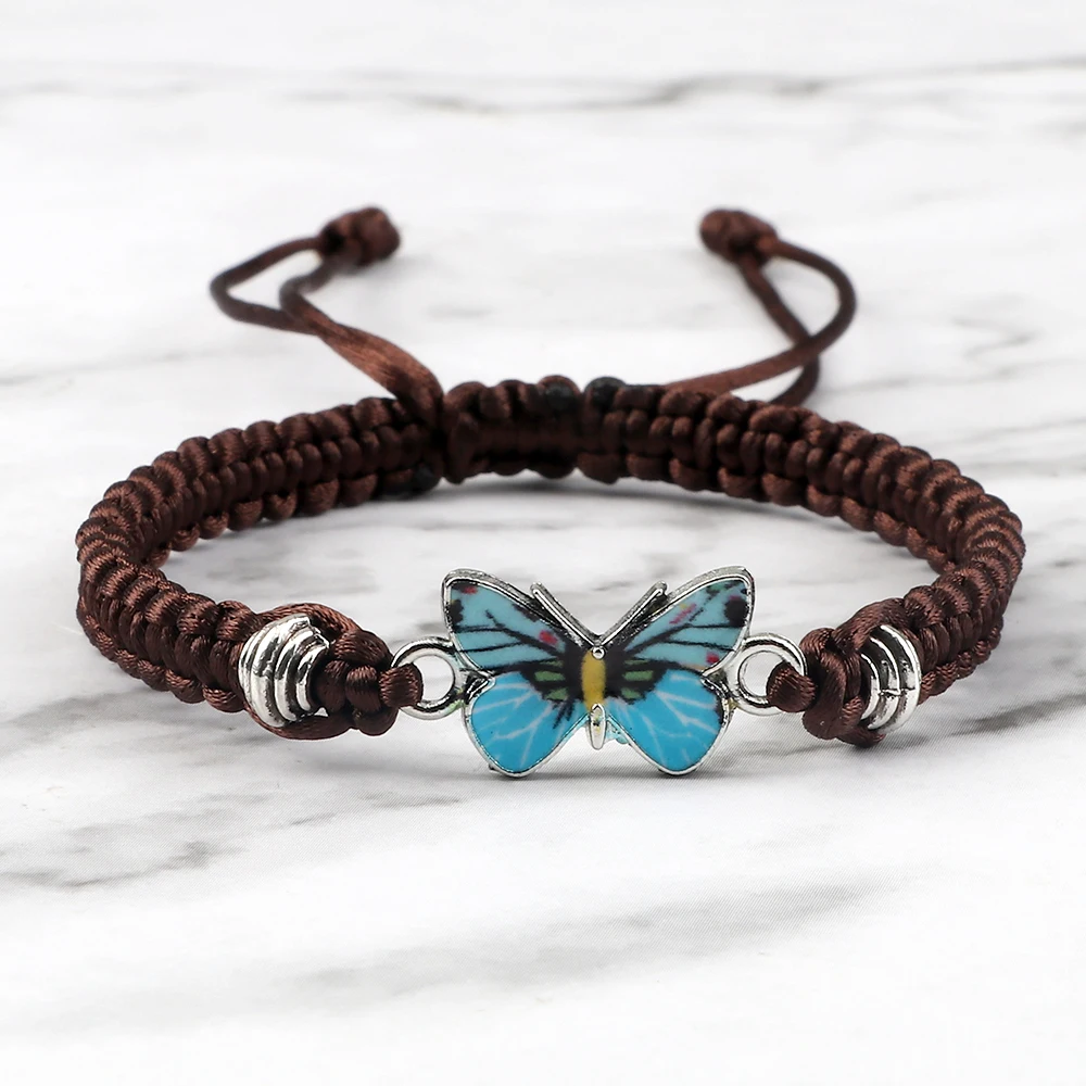 Handmade Geflochtene String Armband Für Frauen Blau Schmetterling Anhänger Einstellbare Charm Armbänder & Armreifen Mode Mädchen Schmuck Geschenke