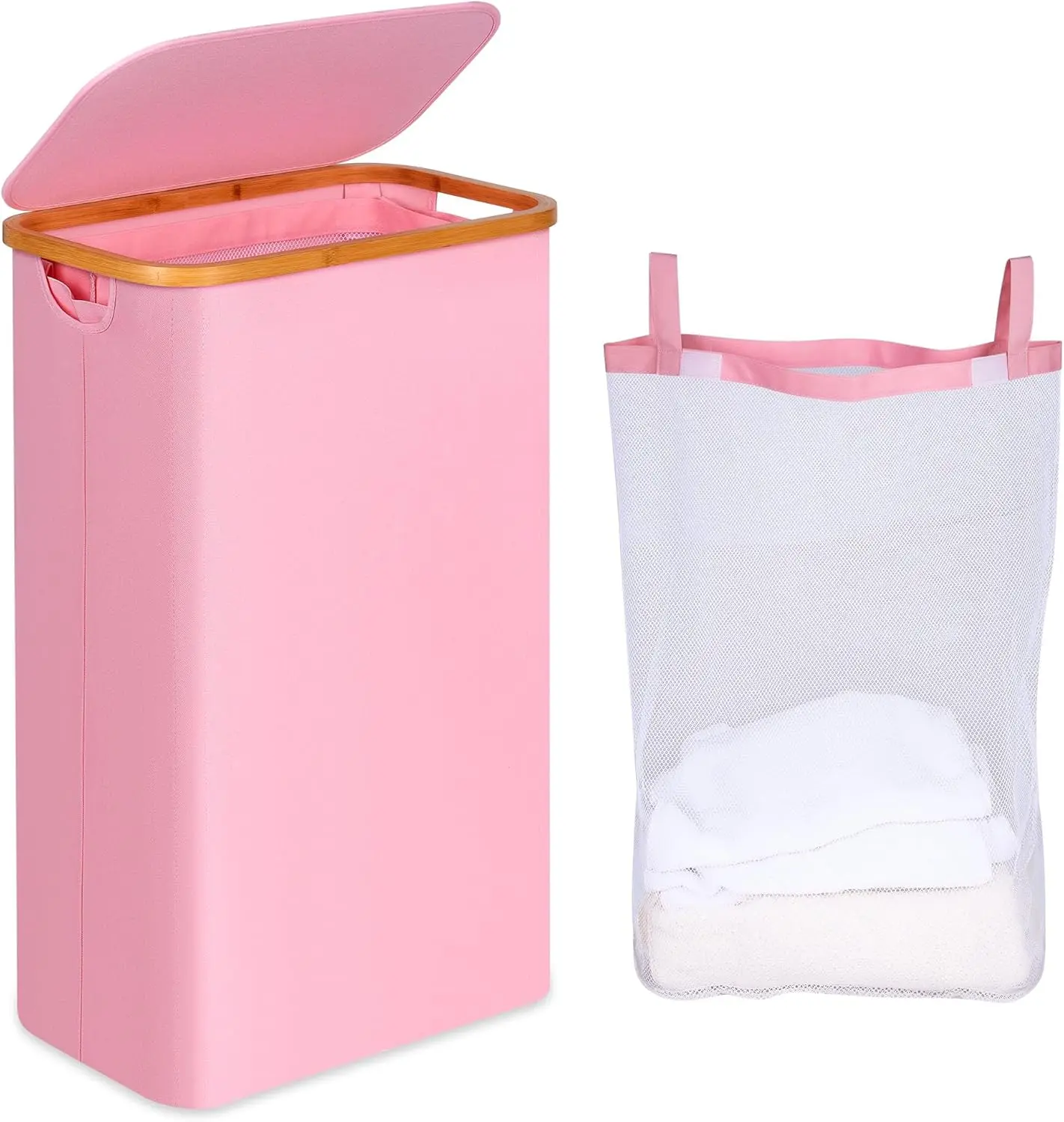 

Складная корзина для белья 75 л с крышкой, бамбуковыми ручками и съемным мешком для небольших помещений