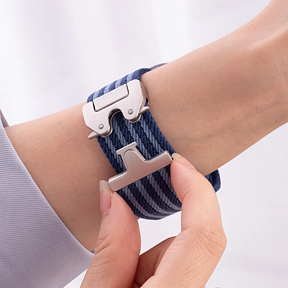 حزام مضفر من النايلون لساعة أبل الترا 3/2/1 باند 49 ملم S11/10 46 ملم 42 ملم سوار مرن لساعة iWatch 9 8 7 45 ملم 6 5 4 SE 44 ملم