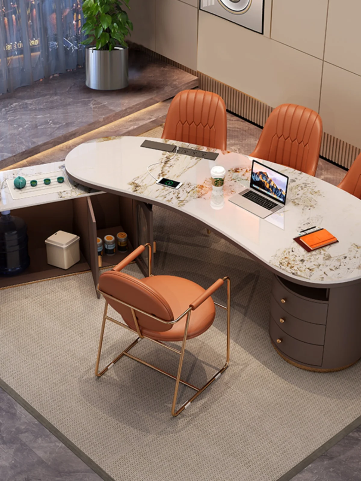 1.8/2/2.2/2 light luxury rock slab tea table desk computer desk curved tea table office tea