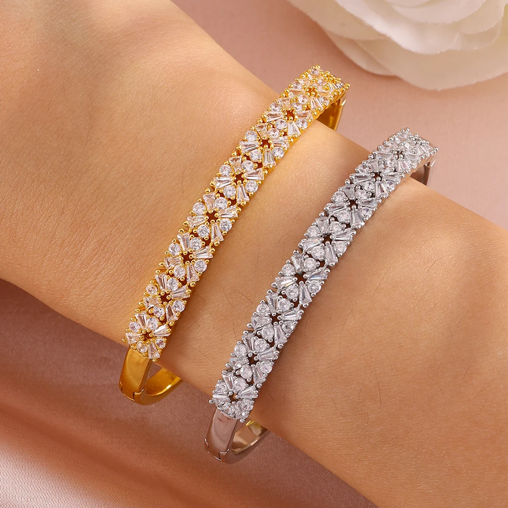 Yupsk Luxuriöse geometrische, glänzende Schneeflocken-Zirkon-Armbänder für Damen, hochwertiger, wunderschöner Hochzeitsschmuck, Urlaubsgeschenke – Detail 7