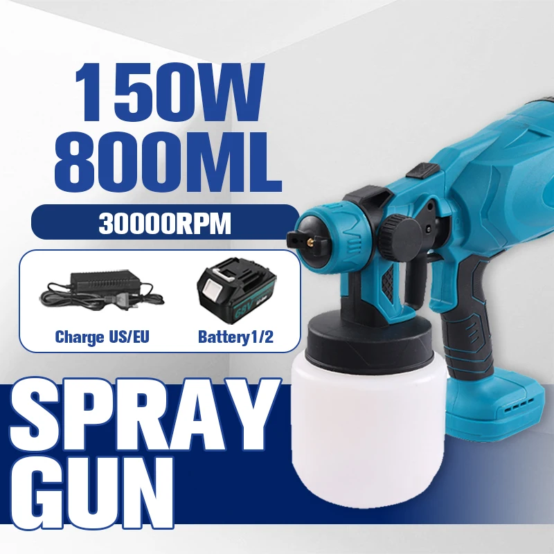 

150W Electric Spray Gun 800ML HVLP DIY Household Flow Control Easy Spraying Auto Steel Coating Airbrush Cordless Paint Sprayer