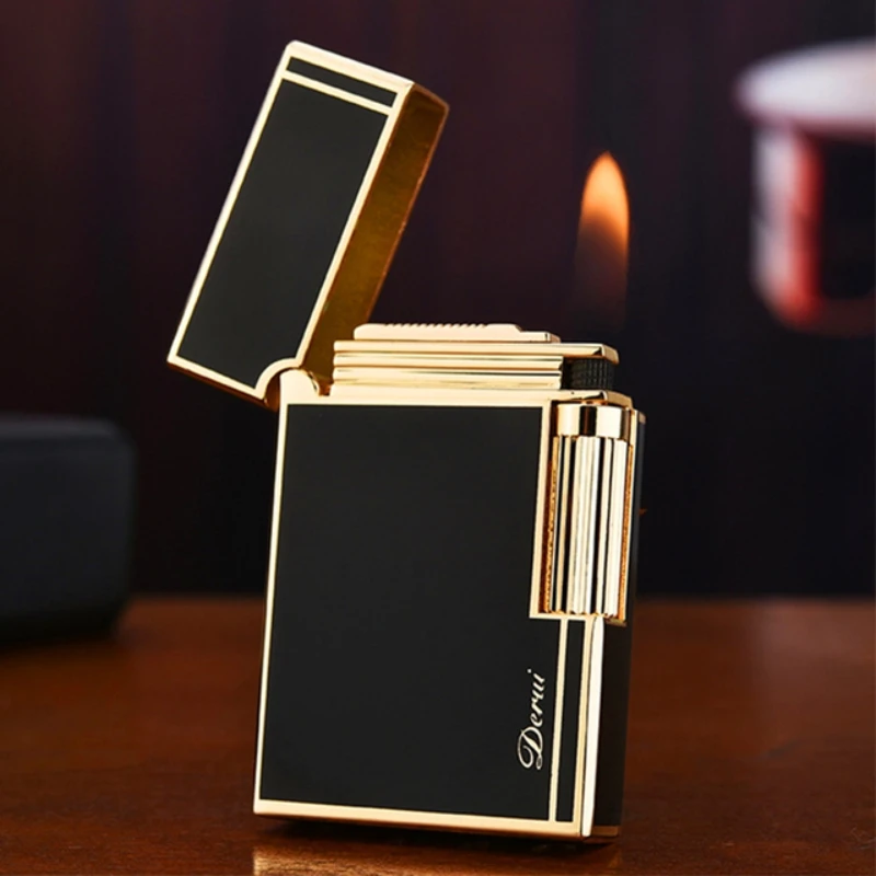 High-End Business Compact Jet Butane Carved Metal Gas Bright Sound Cigar Lighter with Cigar Cutter Men\'s Gift Lighter