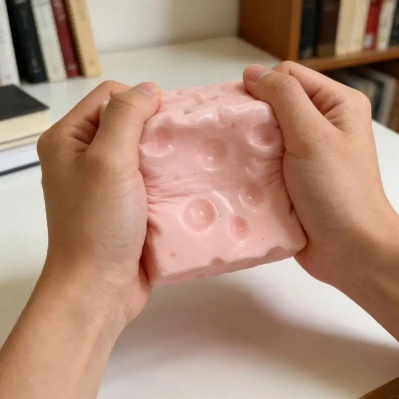 Pink Cheese Squeeze Toy Soft Plastic Texture Cheese Squeeze Block for Adults Kids Office Travel Anxiety Relaxation A2UB
