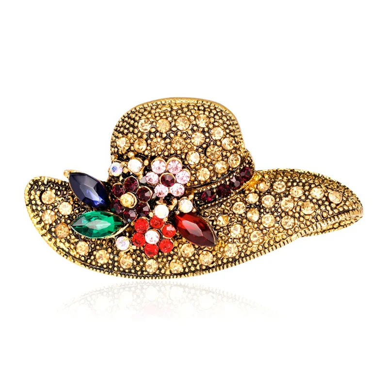 

AOA-Retro Crystal Flower Hat Brooches for Women Sunhat Topee Design Suits Shirt Brooch Pins Gifts