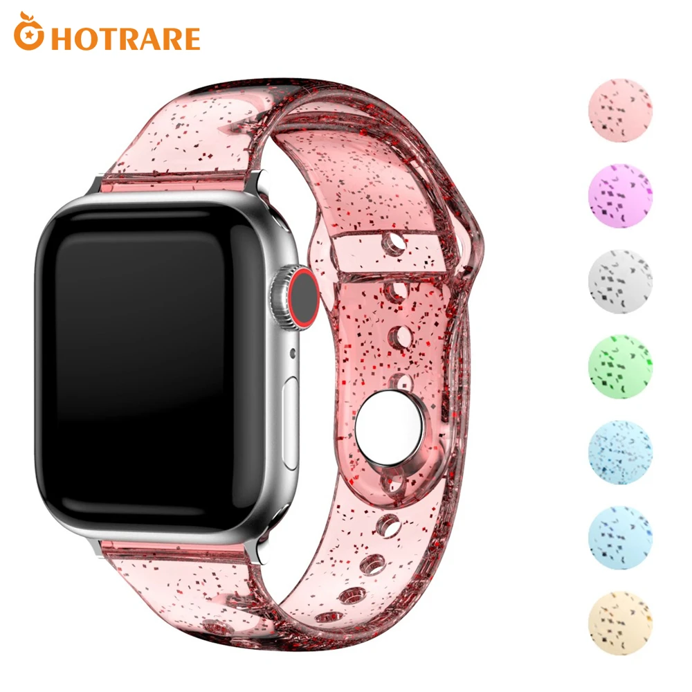 TPU Narrow Waist Glitter Crystal Watch Strap For Apple Series 10 9 8 7 6 5 4 3 SE Ultra 38mm 40mm 41mm 42mm 45mm 49mm Watch Band