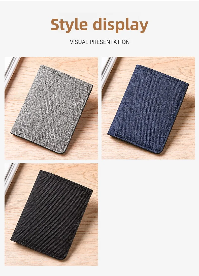 Minimalistische Herren-Geldbörse aus Canvas mit vertikaler Ausrichtung und mehreren Kartenfächern, personalisierte Studentengeldbörse, ultradünne, faltbare kleine Geldbörse. – Detail 9