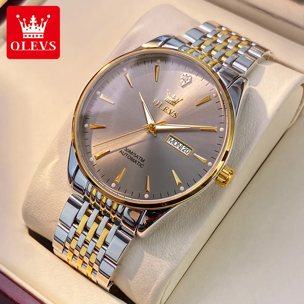 OLEVS 6635 Orginal Automatic Watch Fashion Dual calendar Waterproof Mens Mechanical Watches Luxury Top Brand Wrist Watch for Men