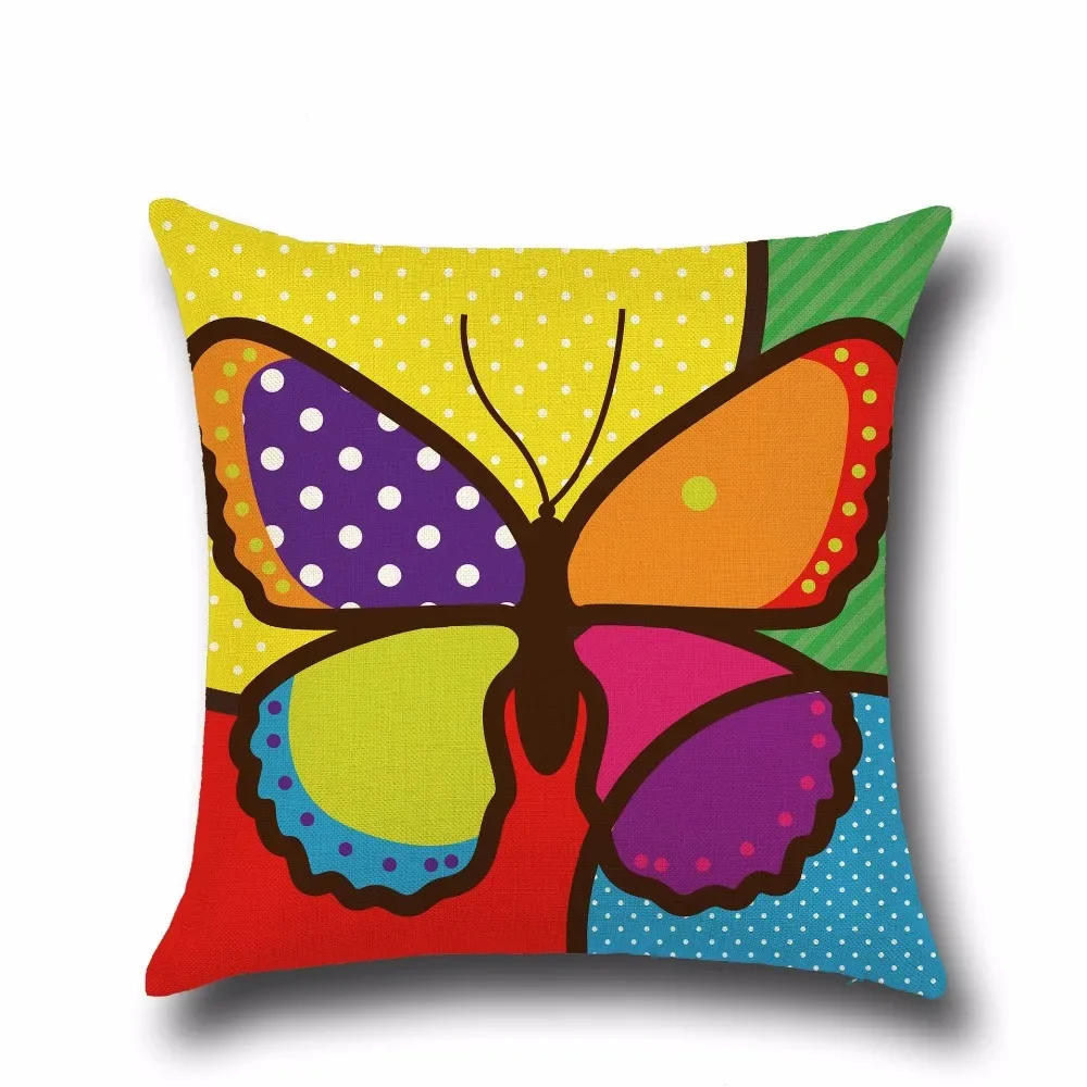 

Colorful butterfly Cushion Cover Sunflower flower Cotton Linen Pillow Cover for Sofa Car Pillow case Decorative cojin OU 012
