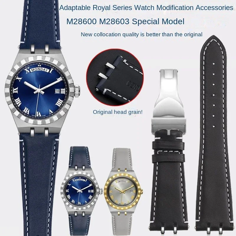 For Tudor Royal Series M28600 M28603 Tudor 41mm Modified Business Leather Watch Strap with Steel End Link Chain Bracelet