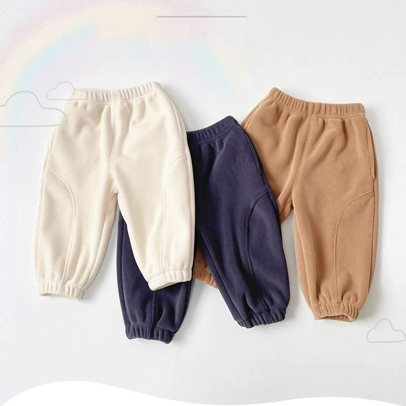 

Autumn/Winter Children's Pants 1-6 Y Boys' Loose Solid Color Trousers Girls' Fur Lining Warm Sweatpants Kid's Casual Pants