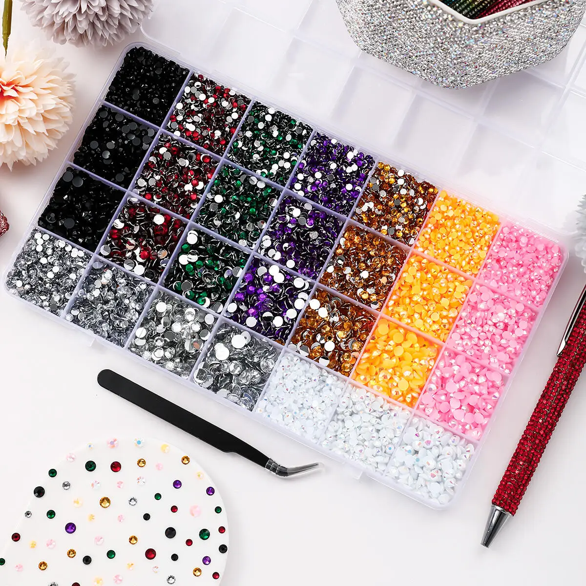 1Box New Creative Colorful Nail Rhinestones Jewelry 3/4/5mm Flatback Semi-circular Nail Rhinestone Bedazzling Kit DIY Nail Parts