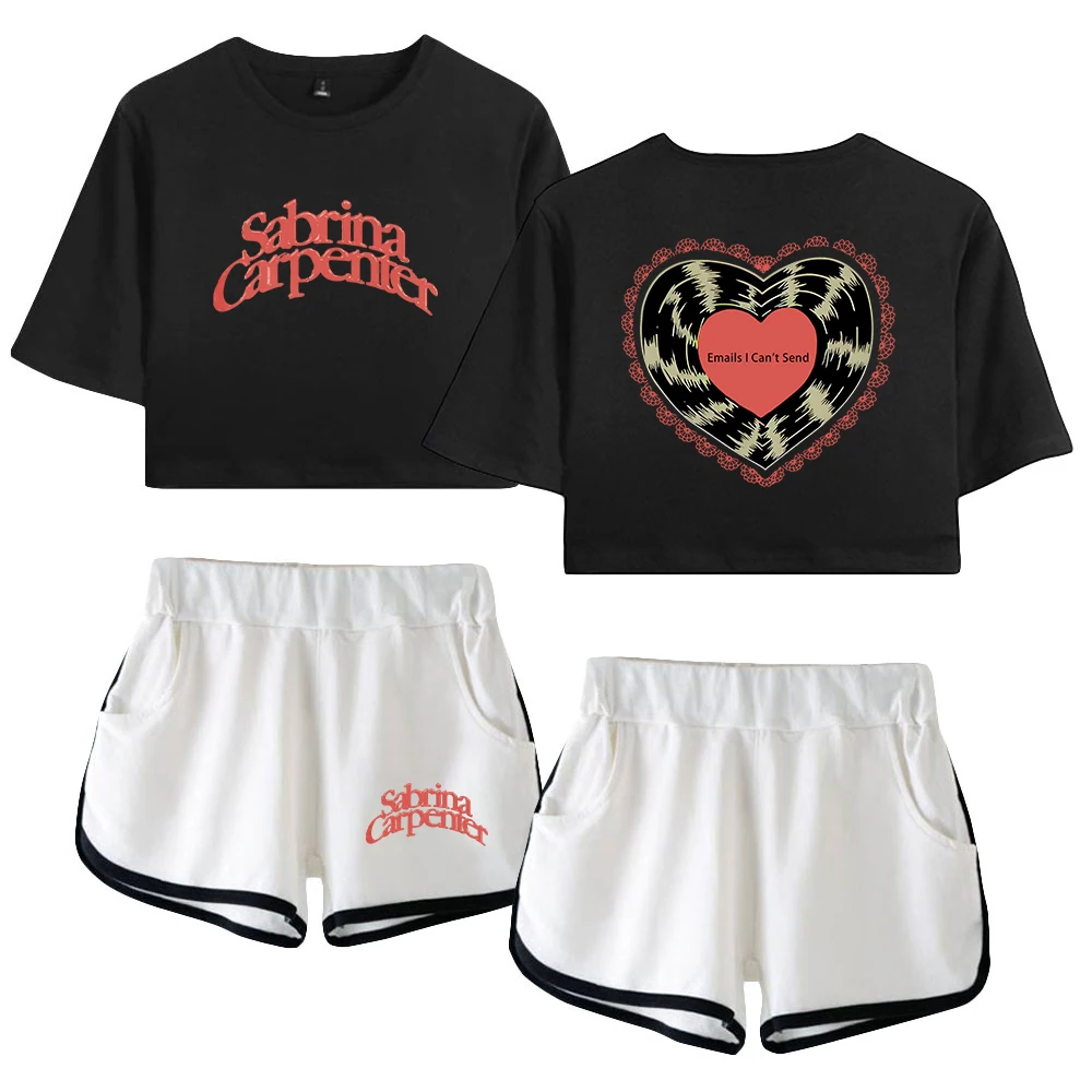 Sabrina Carpenter Emails I Can\'t Send Merch Two Piece Set Short Sleeve Crop Top+Shorts Women\'s Sets