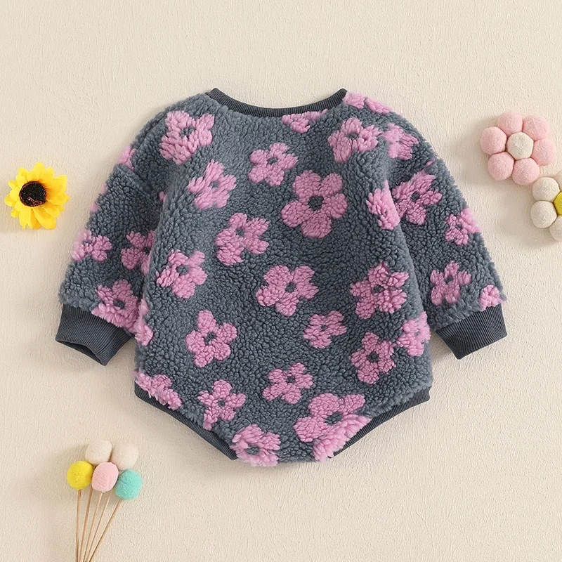 Newborn Autumn Winter Clothes Girls Warm Rompers Clothes Flower Long Sleeve O-neck Loose Sweatshirts Jumpsuits Baby Clothing