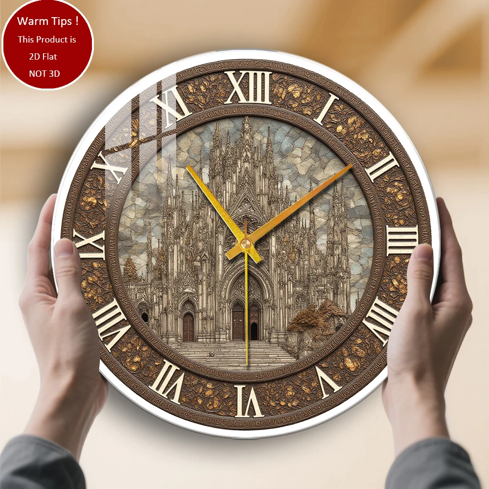 Tempered Glass Wall Clock Gothic Cathedral Clock Design Suitable For Wall Decor or Tabletop Display Anywhere