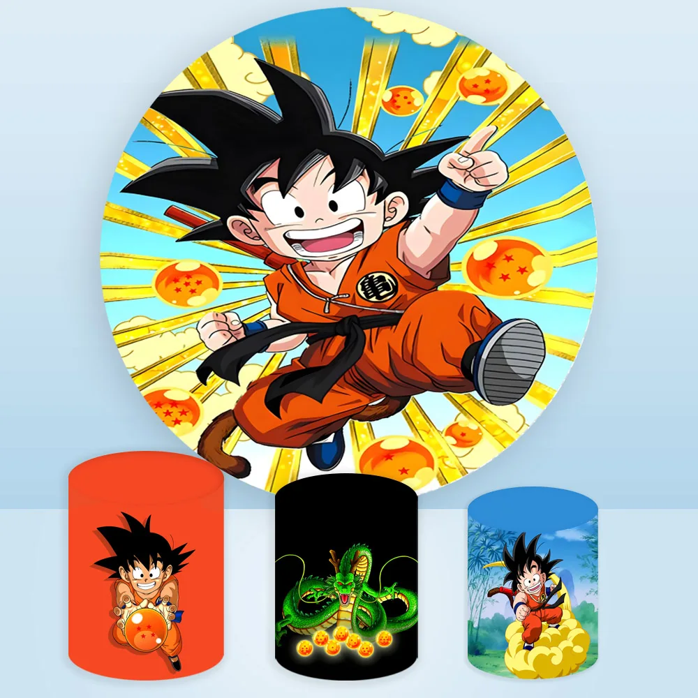 Dragon Ball Round Backdrop Boys Birthday Party Decoration Goku Cloud Cylinder Cover Baby Shower Photography Background Props