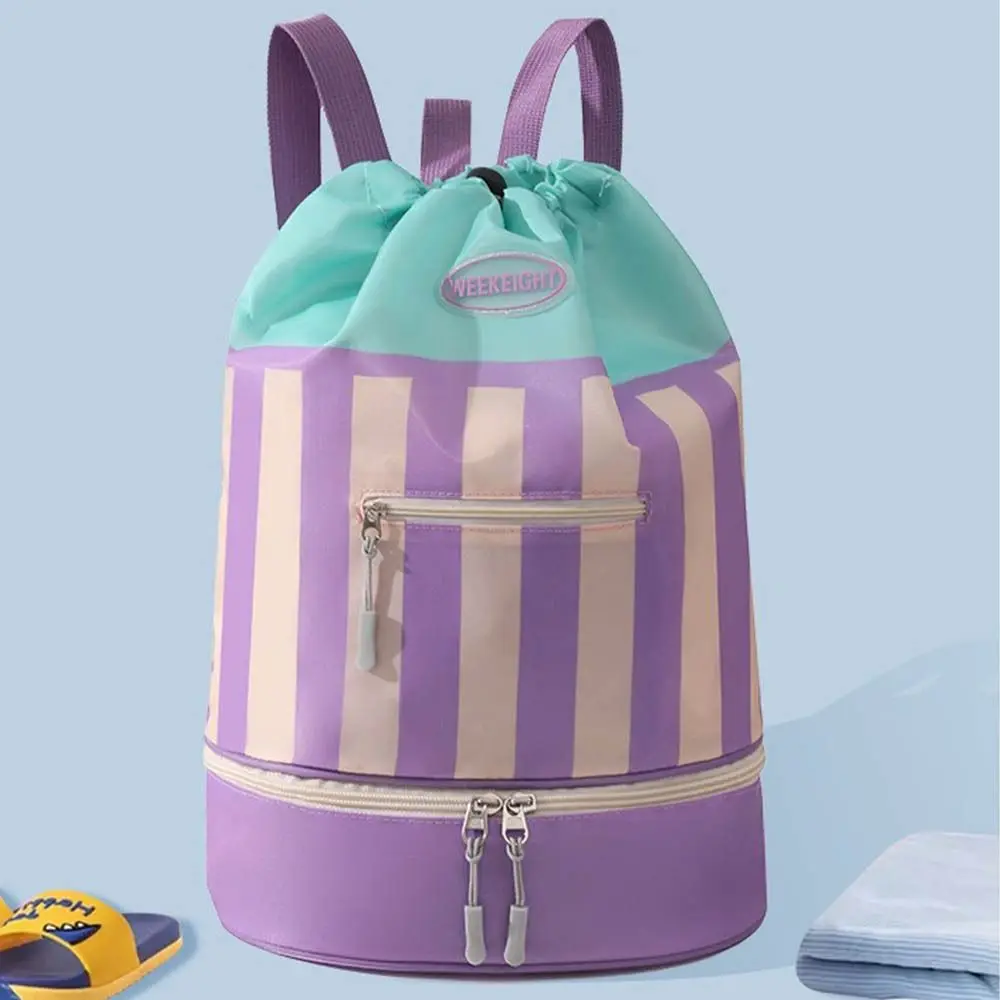 

Dry/Wet Separation Children's Swimming Backpack Lightweight Waterproof Beach Bag Striped Large Capacity Beach Backpack Travel