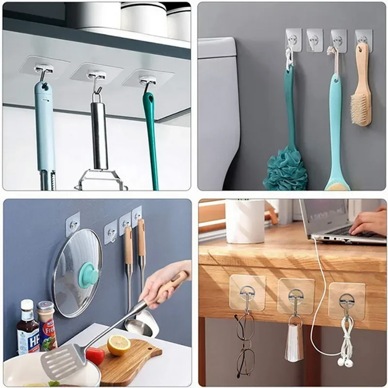 10pcs Transparent Hooks Strong Self Adhesive Key Storage Hanger Multi-Function Towel Hanging Hook For Kitchen Bathroom Storage